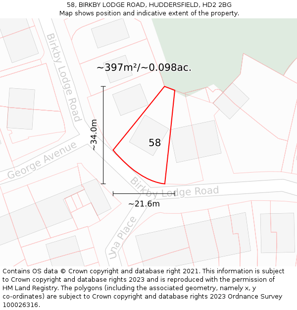 58, BIRKBY LODGE ROAD, HUDDERSFIELD, HD2 2BG: Plot and title map