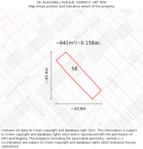 58, BLACKWELL AVENUE, NORWICH, NR7 8XW: Plot and title map