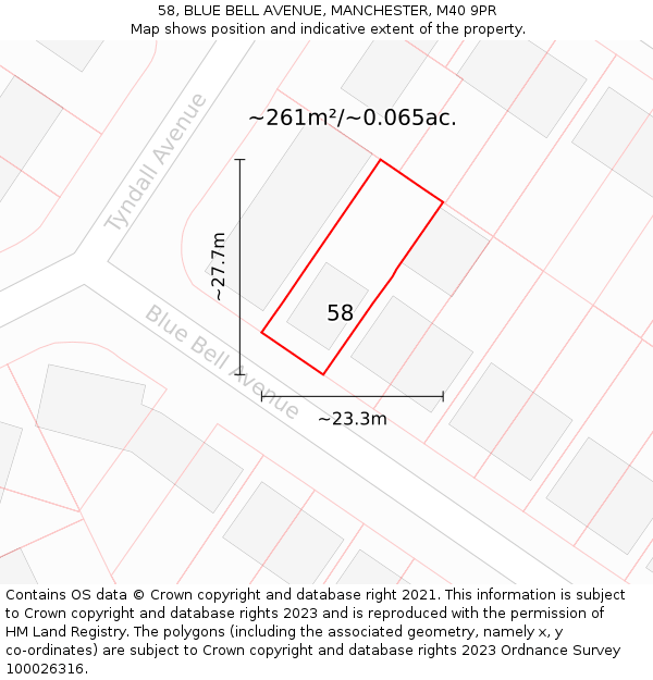 58, BLUE BELL AVENUE, MANCHESTER, M40 9PR: Plot and title map