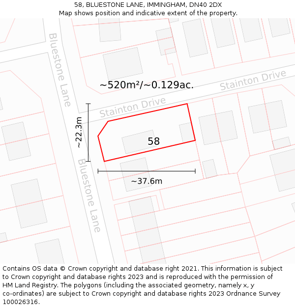 58, BLUESTONE LANE, IMMINGHAM, DN40 2DX: Plot and title map
