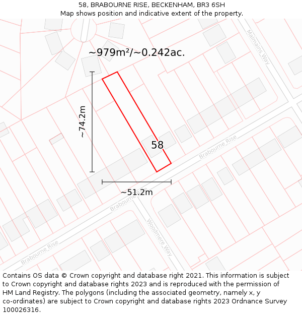 58, BRABOURNE RISE, BECKENHAM, BR3 6SH: Plot and title map