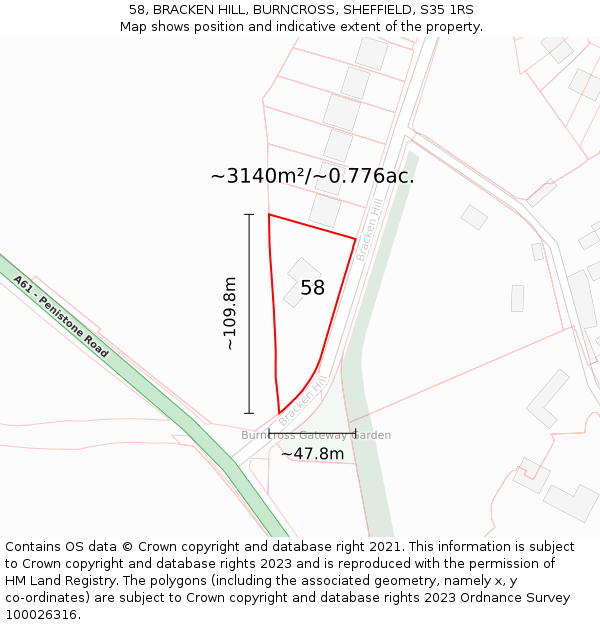 58, BRACKEN HILL, BURNCROSS, SHEFFIELD, S35 1RS: Plot and title map