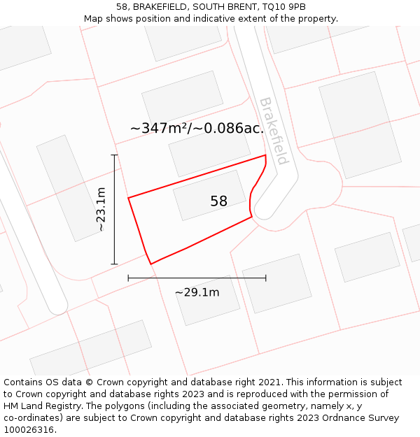 58, BRAKEFIELD, SOUTH BRENT, TQ10 9PB: Plot and title map