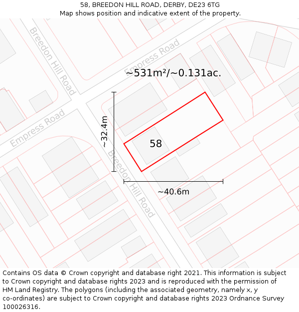 58, BREEDON HILL ROAD, DERBY, DE23 6TG: Plot and title map