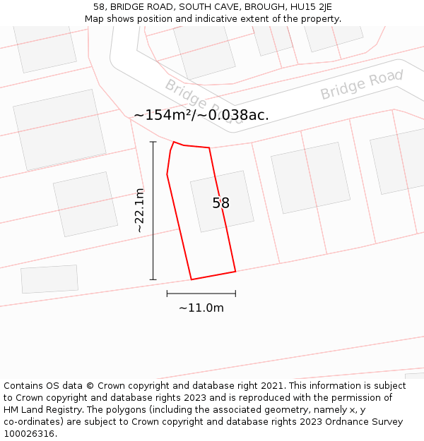 58, BRIDGE ROAD, SOUTH CAVE, BROUGH, HU15 2JE: Plot and title map