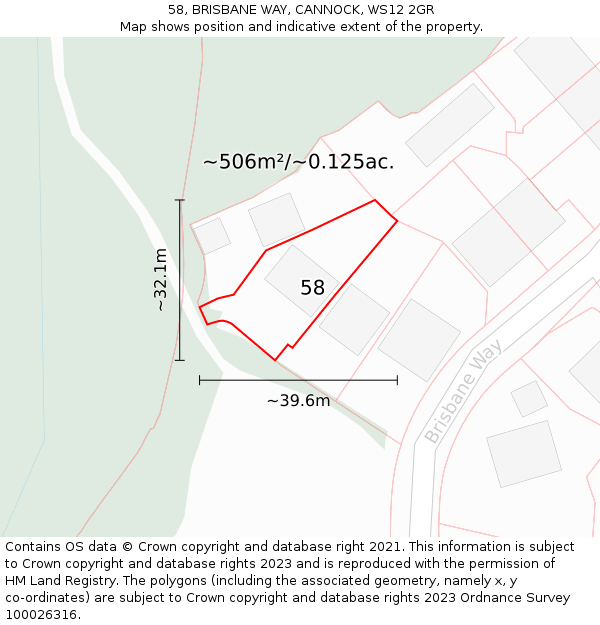58, BRISBANE WAY, CANNOCK, WS12 2GR: Plot and title map