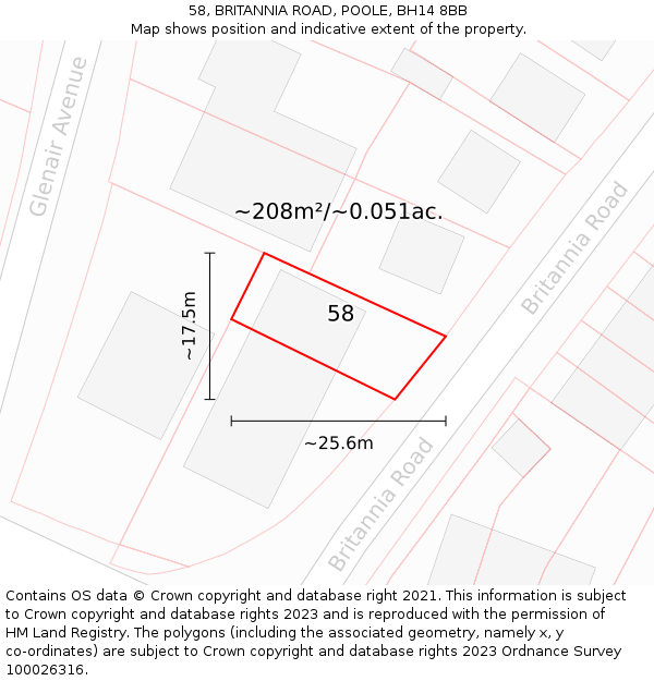 58, BRITANNIA ROAD, POOLE, BH14 8BB: Plot and title map
