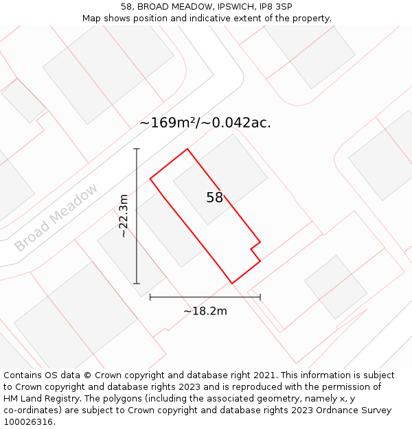 58, BROAD MEADOW, IPSWICH, IP8 3SP: Plot and title map