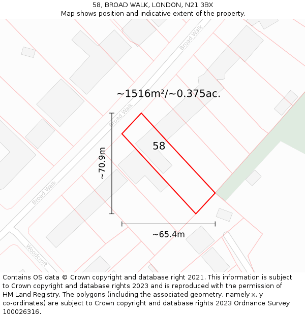 58, BROAD WALK, LONDON, N21 3BX: Plot and title map