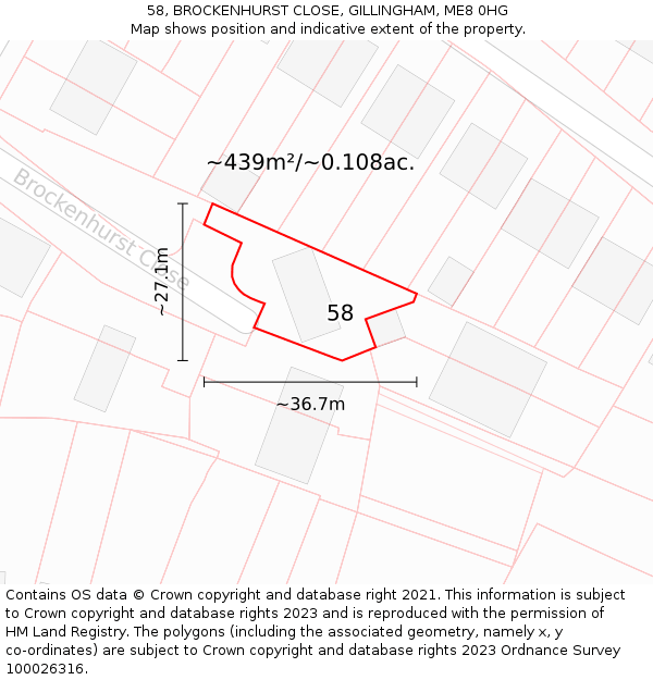 58, BROCKENHURST CLOSE, GILLINGHAM, ME8 0HG: Plot and title map