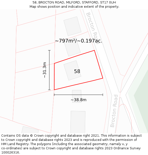 58, BROCTON ROAD, MILFORD, STAFFORD, ST17 0UH: Plot and title map