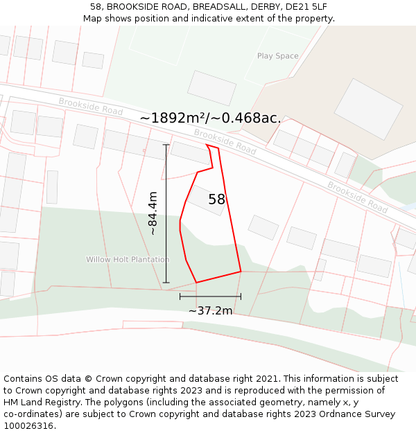 58, BROOKSIDE ROAD, BREADSALL, DERBY, DE21 5LF: Plot and title map
