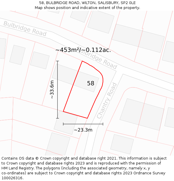 58, BULBRIDGE ROAD, WILTON, SALISBURY, SP2 0LE: Plot and title map