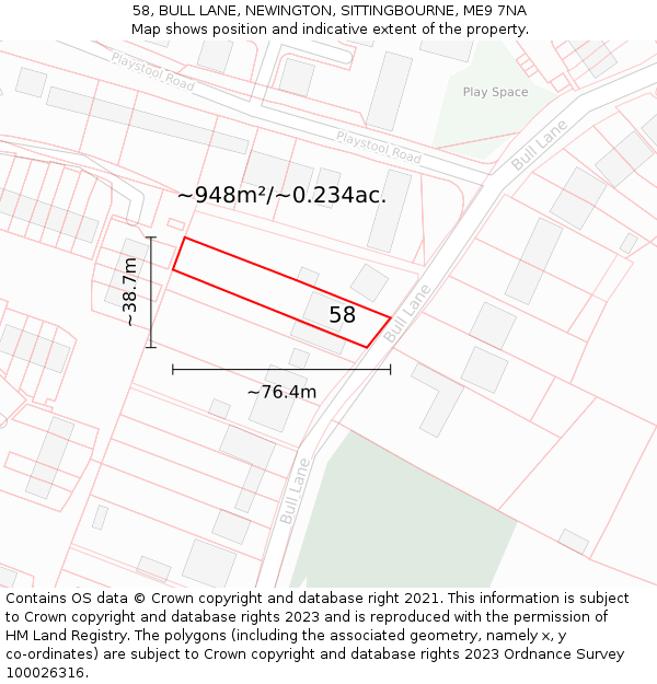 58, BULL LANE, NEWINGTON, SITTINGBOURNE, ME9 7NA: Plot and title map