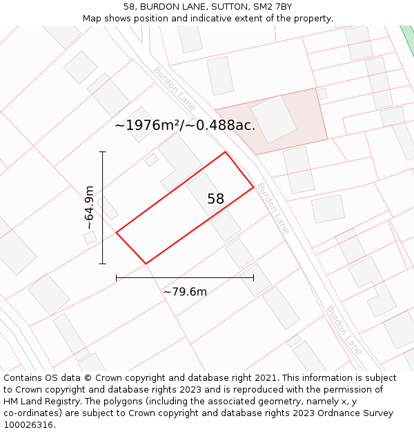 58, BURDON LANE, SUTTON, SM2 7BY: Plot and title map