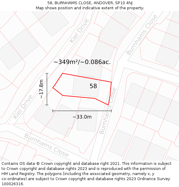 58, BURNHAMS CLOSE, ANDOVER, SP10 4NJ: Plot and title map