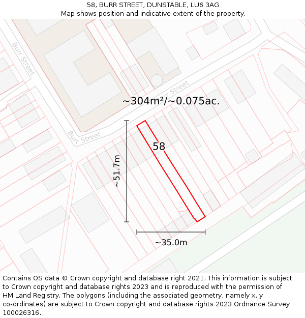 58, BURR STREET, DUNSTABLE, LU6 3AG: Plot and title map