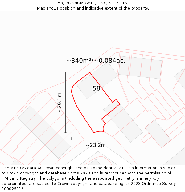 58, BURRIUM GATE, USK, NP15 1TN: Plot and title map
