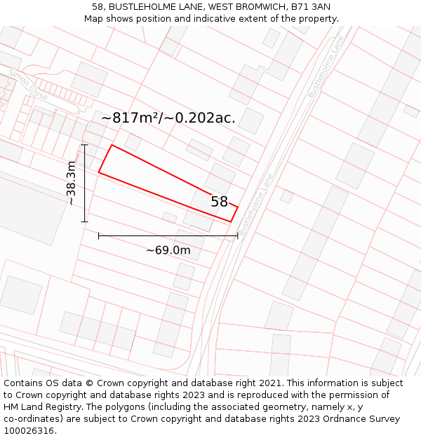 58, BUSTLEHOLME LANE, WEST BROMWICH, B71 3AN: Plot and title map