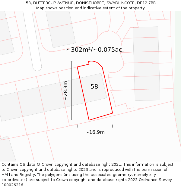 58, BUTTERCUP AVENUE, DONISTHORPE, SWADLINCOTE, DE12 7RR: Plot and title map