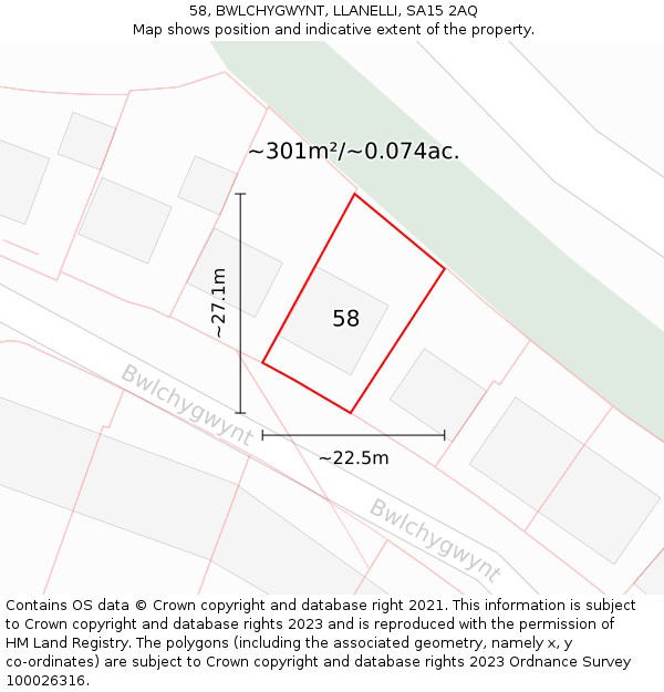 58, BWLCHYGWYNT, LLANELLI, SA15 2AQ: Plot and title map