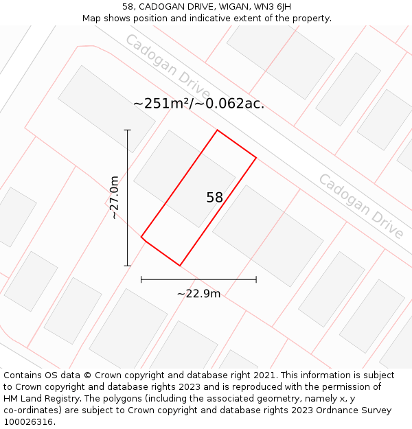 58, CADOGAN DRIVE, WIGAN, WN3 6JH: Plot and title map