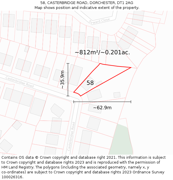 58, CASTERBRIDGE ROAD, DORCHESTER, DT1 2AG: Plot and title map