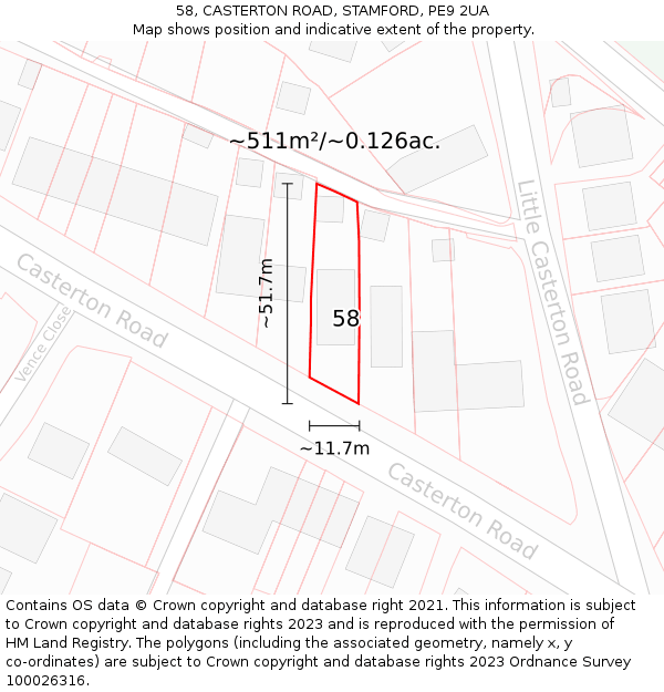 58, CASTERTON ROAD, STAMFORD, PE9 2UA: Plot and title map