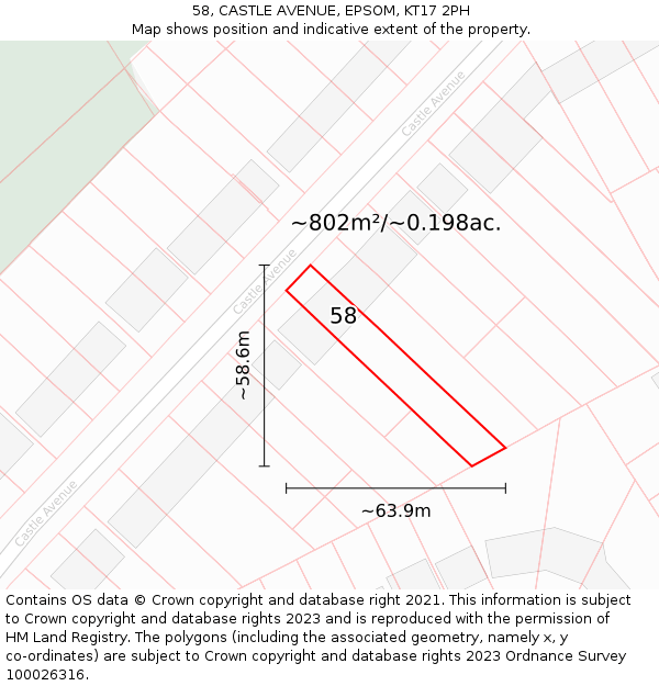 58, CASTLE AVENUE, EPSOM, KT17 2PH: Plot and title map