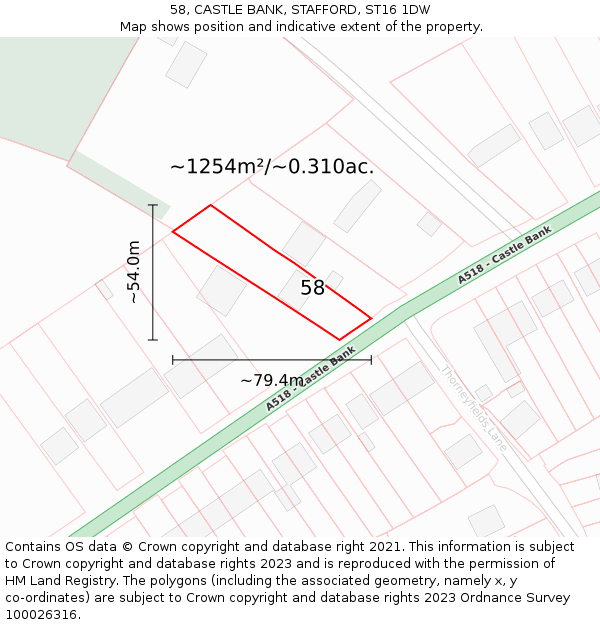 58, CASTLE BANK, STAFFORD, ST16 1DW: Plot and title map