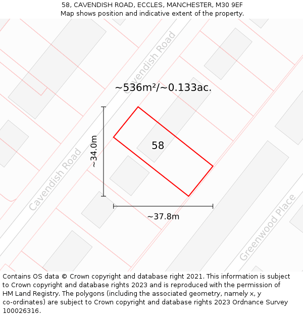 58, CAVENDISH ROAD, ECCLES, MANCHESTER, M30 9EF: Plot and title map