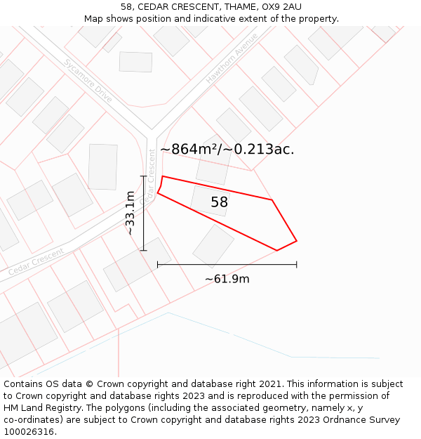 58, CEDAR CRESCENT, THAME, OX9 2AU: Plot and title map