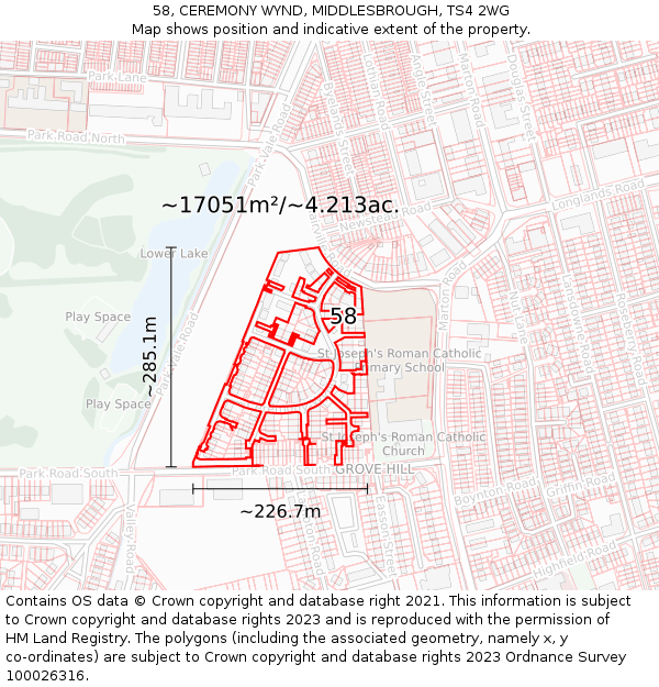 58, CEREMONY WYND, MIDDLESBROUGH, TS4 2WG: Plot and title map