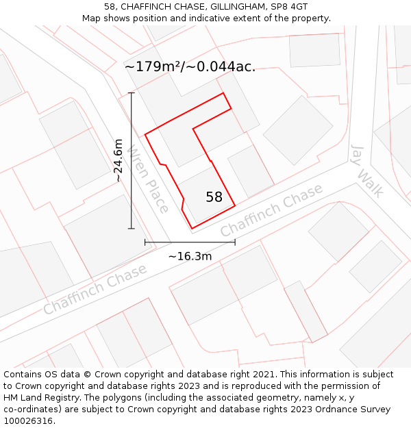 58, CHAFFINCH CHASE, GILLINGHAM, SP8 4GT: Plot and title map