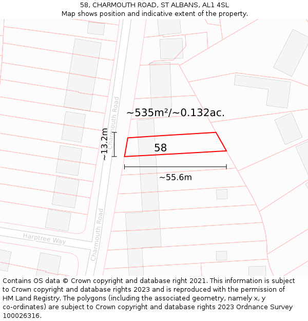 58, CHARMOUTH ROAD, ST ALBANS, AL1 4SL: Plot and title map