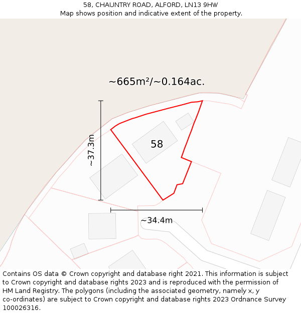 58, CHAUNTRY ROAD, ALFORD, LN13 9HW: Plot and title map