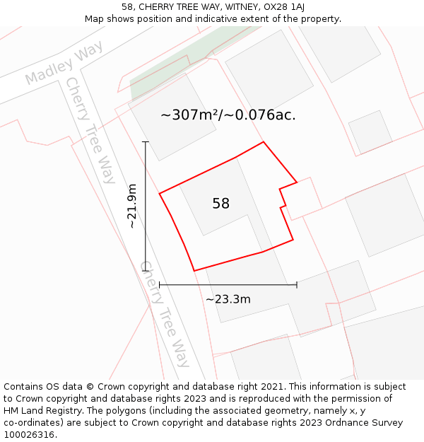 58, CHERRY TREE WAY, WITNEY, OX28 1AJ: Plot and title map