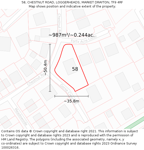 58, CHESTNUT ROAD, LOGGERHEADS, MARKET DRAYTON, TF9 4RF: Plot and title map