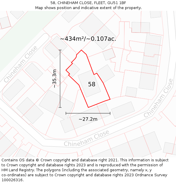 58, CHINEHAM CLOSE, FLEET, GU51 1BF: Plot and title map