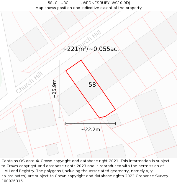 58, CHURCH HILL, WEDNESBURY, WS10 9DJ: Plot and title map