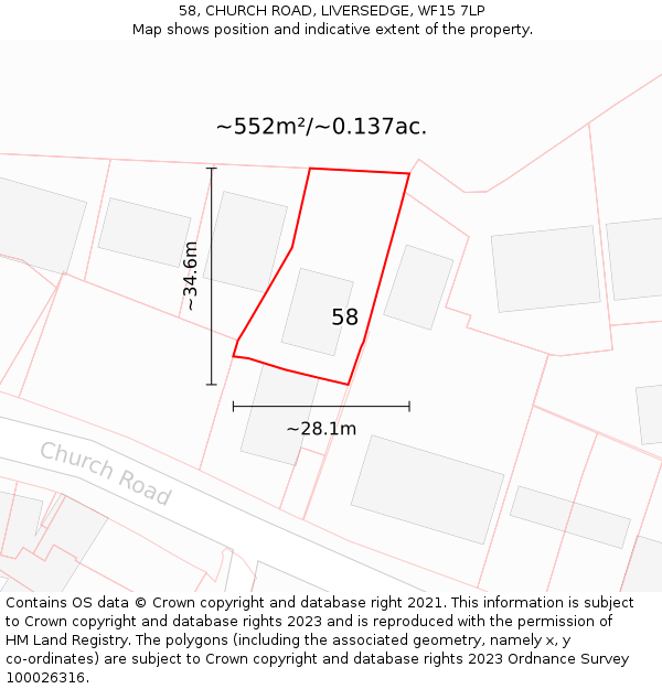 58, CHURCH ROAD, LIVERSEDGE, WF15 7LP: Plot and title map