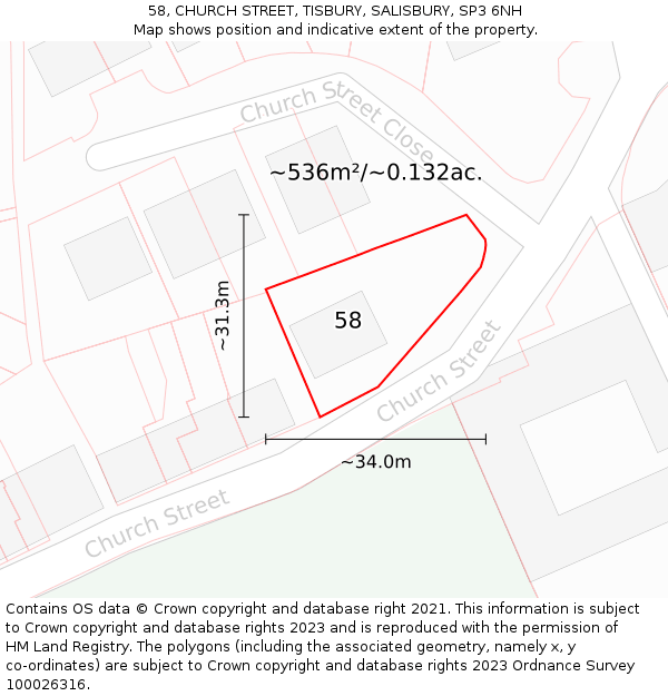 58, CHURCH STREET, TISBURY, SALISBURY, SP3 6NH: Plot and title map