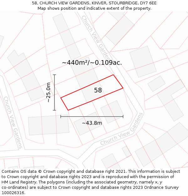 58, CHURCH VIEW GARDENS, KINVER, STOURBRIDGE, DY7 6EE: Plot and title map