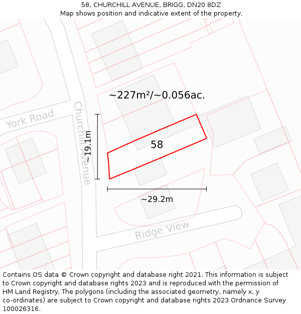 58, CHURCHILL AVENUE, BRIGG, DN20 8DZ: Plot and title map