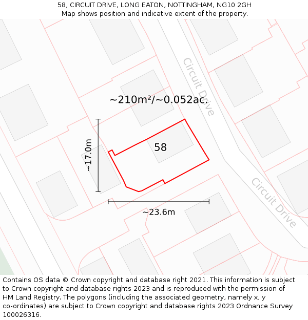 58, CIRCUIT DRIVE, LONG EATON, NOTTINGHAM, NG10 2GH: Plot and title map