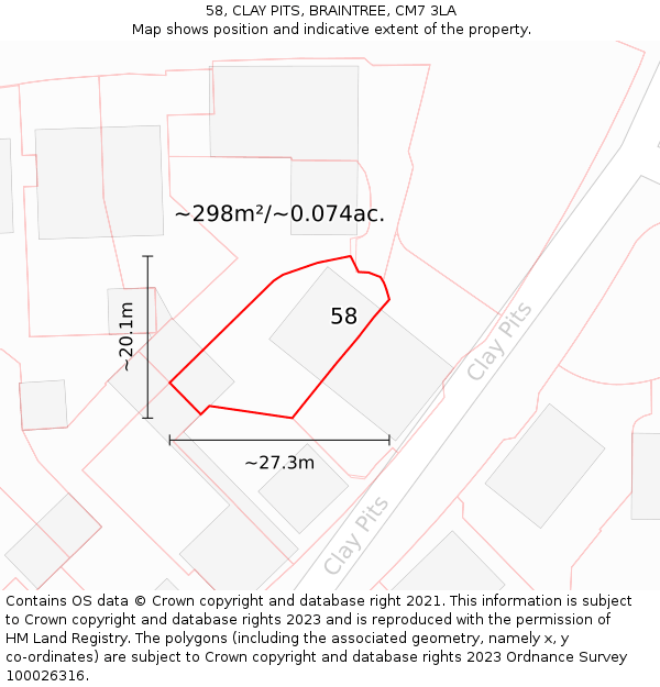 58, CLAY PITS, BRAINTREE, CM7 3LA: Plot and title map