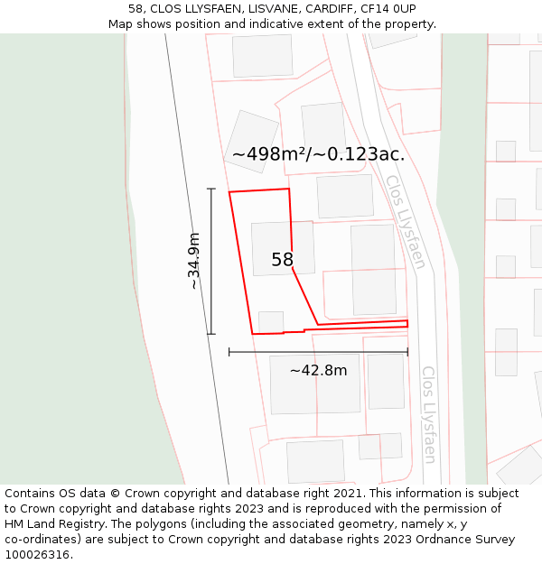 58, CLOS LLYSFAEN, LISVANE, CARDIFF, CF14 0UP: Plot and title map
