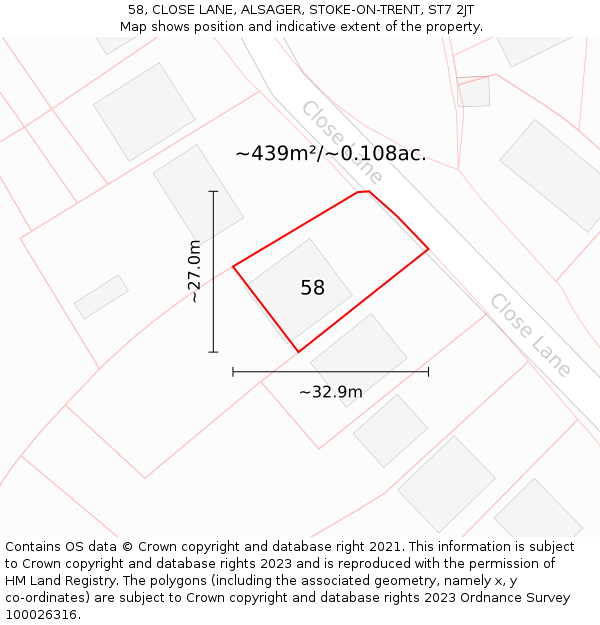 58, CLOSE LANE, ALSAGER, STOKE-ON-TRENT, ST7 2JT: Plot and title map