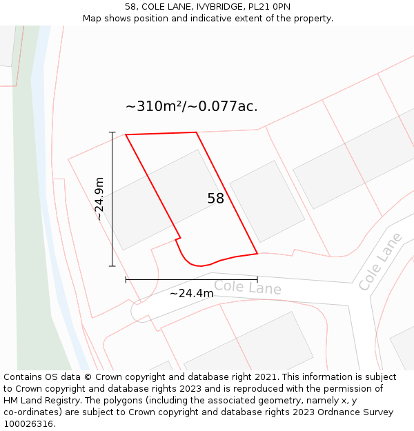 58, COLE LANE, IVYBRIDGE, PL21 0PN: Plot and title map