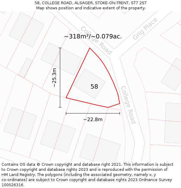 58, COLLEGE ROAD, ALSAGER, STOKE-ON-TRENT, ST7 2ST: Plot and title map